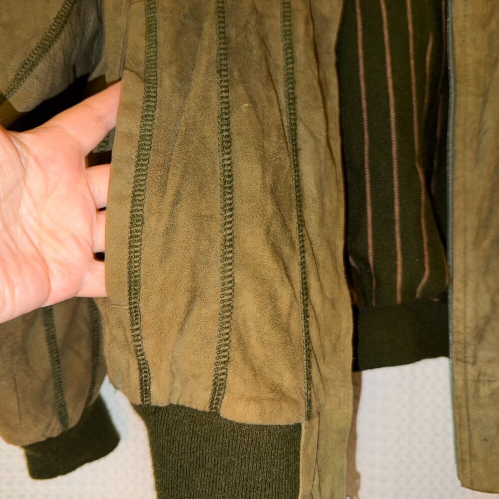 Vintage Olive Green Leather Bomber Jacket – Men’s L - Picture 9 of 9